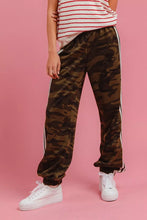 Brown camouflage velour track pants with white side stripes from bi bi side lines camouflage track collection
