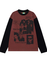 Men's Vintage Style Photo Print Contrast Sleeve T-Shirt Red