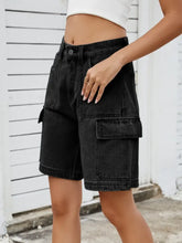 High Waist Denim Shorts with Cargo Pockets Denim Shorts