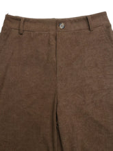 Brown corduroy wide leg casual pants with classic button closure and belt loops for a relaxed fit