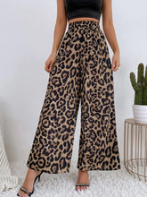 Printed Elastic Waist Wide Leg Pants Leopard