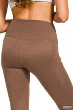 Brown zenana brushed dty microfiber flare pants with high-waisted fit smooth stretchy fabric and subtle seam detailing