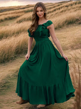 Ruffled Smocked Square Neck Maxi Dress