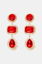 Geometrical Shape Zinc Alloy Frame Glass Dangle Earrings Red One Size