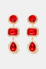 Geometrical Shape Zinc Alloy Frame Glass Dangle Earrings Red One Size Earrings