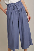Blue linen wide fit culottes with elastic drawstring waist from umgee full size linen plus size pants offer