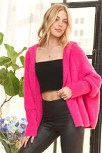 ADORA Soft Fuzzy Sweater Hoodie Cardigan HOT PINK