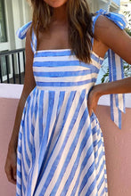 Striped Square Neck Wide Strap Dress Woman Maxi Dress