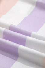 Soft lavender and white striped multicolored print drawstring loose pants with side pockets and flowing texture