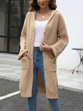 Pocketed Button Up Long Sleeve Hooded Cardigan Woman Outerwear