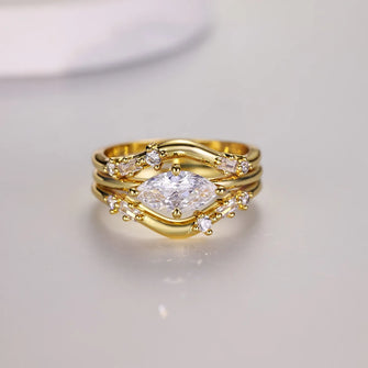 1 Carat Moissanite 925 Sterling Silver 3pcs Ring Set Gold