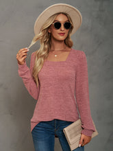 Heathered Square Neck Long Sleeve T-Shirt Burnt Coral