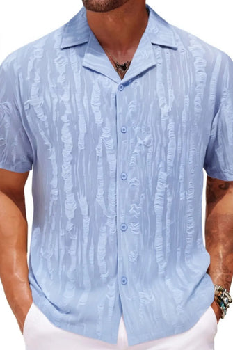 Men's Plus Size Collared Neck Short Sleeve Shirt Light Blue