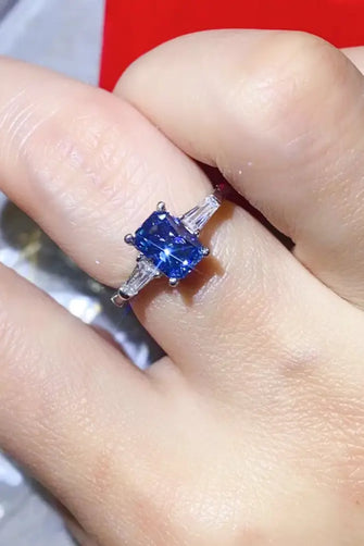 1 Carat Moissanite Platinum-Plated Rectangle Ring in Blue Blue Rings