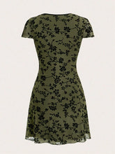 Printed V-Neck Short Sleeve Mini Dress