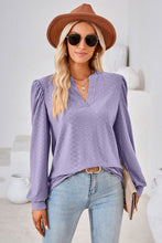 V-Neck Puff Sleeve Blouse Lavender
