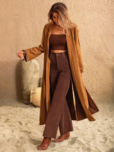 Slit Tied Collared Neck Longline Coat Woman Outerwear