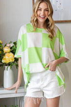 HOPELY Checkered Waffle Oversized T-Shirt Neon Green Woman T Shirts