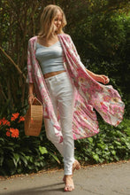 Umgee Full Size Mixed Print Open Front Kimono with Ruffle Sleeves Plus Size Pink Mix