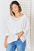 Zenana Full Size Waffle Knit V-Neck Long Sleeve Slit Top Ivory