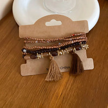 Tassel Rice Bead Bracelet Coffee Brown One Size