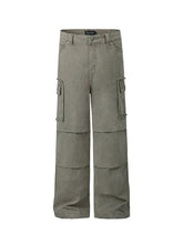 Men's Wide Leg Cargo Pants with Multi-Pockets Gray Green