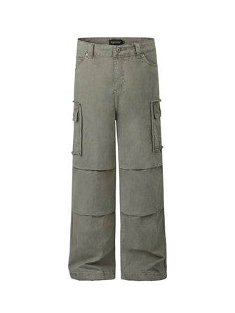 Men's Wide Leg Cargo Pants with Multi-Pockets Gray Green