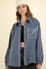 VERY J Mixed Media Button Down Raw Hem Shacket Woman Outerwear