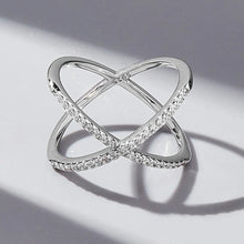 X Shape Inlaid Zircon 925 Sterling Silver Ring Silver