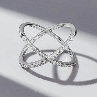 X Shape Inlaid Zircon 925 Sterling Silver Ring Silver