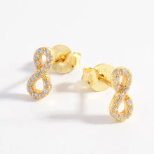 925 Sterling Silver Zircon Number 8 Stud Earrings Gold One Size