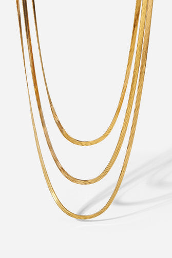 Triple-Layered Snake Chain Necklace Gold One Size