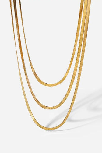 Triple-Layered Snake Chain Necklace Gold One Size Necklaces