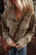 Textured Pocketed Collared Neck Long Sleeve Shacket