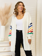 Angel Wings Striped Open Front Dropped Shoulder Cardigan White
