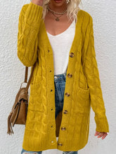 Cable-Knit Button Down Cardigan with Pockets Mustard Woman Outerwear