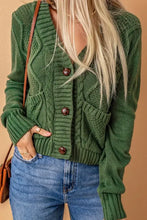 Cable-Knit Button Down V-Neck Cardigan Dark Green Woman Outerwear