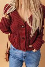 Strickjacke mit Zopfmuster, Knopfleiste und V-Ausschnitt für Damen, Oberbekleidung