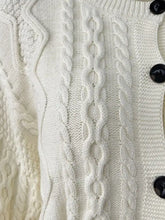 Cream-colored cable-knit cardigan with black buttons, Cable Knit Cardigan set