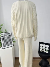 Cream ribbed knit sweater with cable-knit sleeve details from Cable Knit Cardigan set
