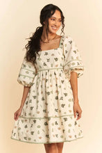 Cactus Printed Poplin Mini Dress with Contrast Piping and Puff Sleeves Casual Dresses