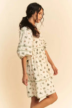 Cactus Printed Poplin Mini Dress with Contrast Piping and Puff Sleeves Casual Dresses