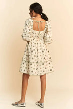 Cactus Printed Poplin Mini Dress with Contrast Piping and Puff Sleeves Casual Dresses