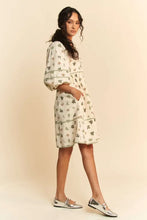 Cactus Printed Poplin Mini Dress with Contrast Piping and Puff Sleeves Casual Dresses