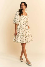 Cactus Printed Poplin Mini Dress with Contrast Piping and Puff Sleeves Casual Dresses