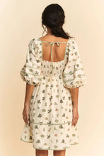 Cactus Printed Poplin Mini Dress with Contrast Piping and Puff Sleeves Casual Dresses