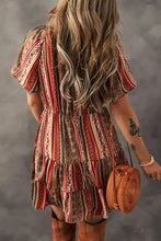 Bohemian Floral Print Buttoned V Neck Ruffle Tiered Dress Casual Dresses