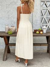 Smocked Button Front Tie Shoulder Dress Woman Maxi Dress