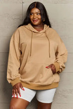 Beige oversized long sleeve dropped shoulder hoodie with kangaroo pocket