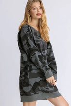 Camo Print Ribbed Hem French Terry Sweatshirt Dress